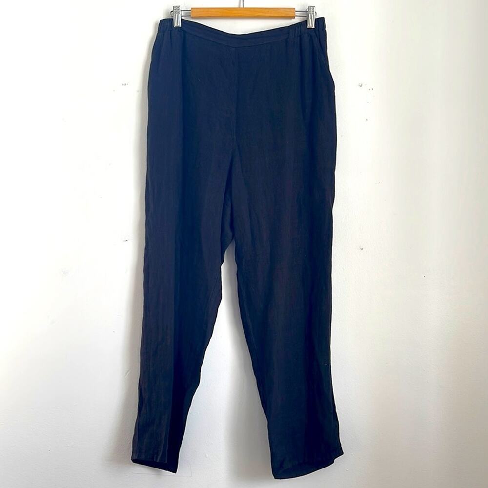 Match Point slub linen straight leg elastic waist pull on lagenlook pants sz L